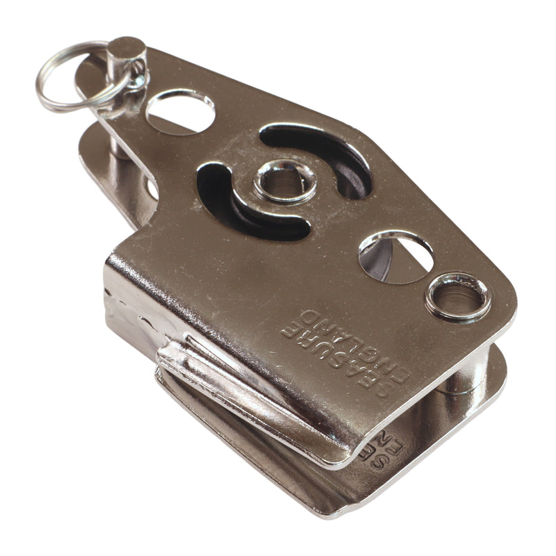 Small Pulley Block with Built-In V-Jammer and Becket, Single Block A4 Stainless Steel