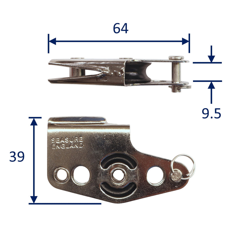 Small Pulley Block with Built-In V-Jammer and Becket, Single Block A4 Stainless Steel