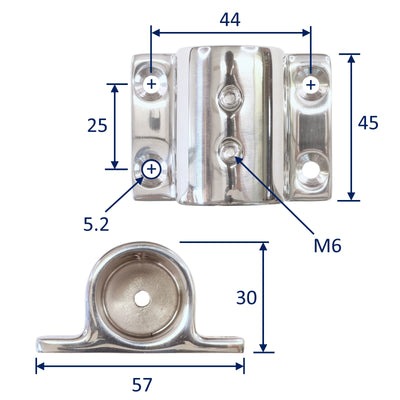 Rectangular Tube Flange Mount, Parallel Mount Bracket fits 22mm Tube, A4 Polished Stainless Steel