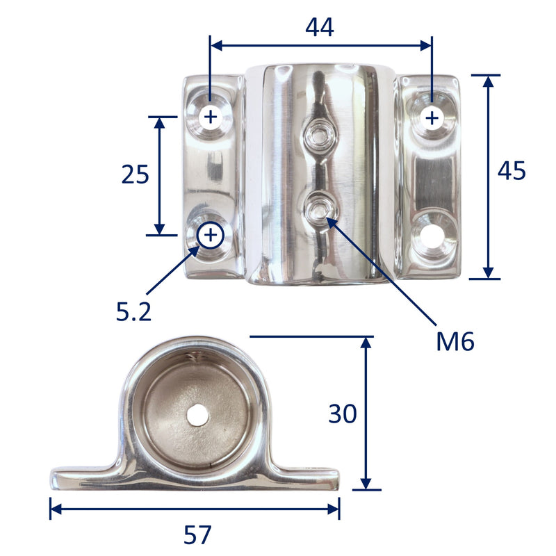 Rectangular Tube Flange Mount, Parallel Mount Bracket fits 22mm Tube, A4 Polished Stainless Steel