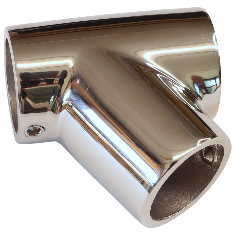 Tubular 60-Degree T-Fitting (Tee Fitting) for 25mm tube, Joins Tubing made of Polished A4 Stainless Steel