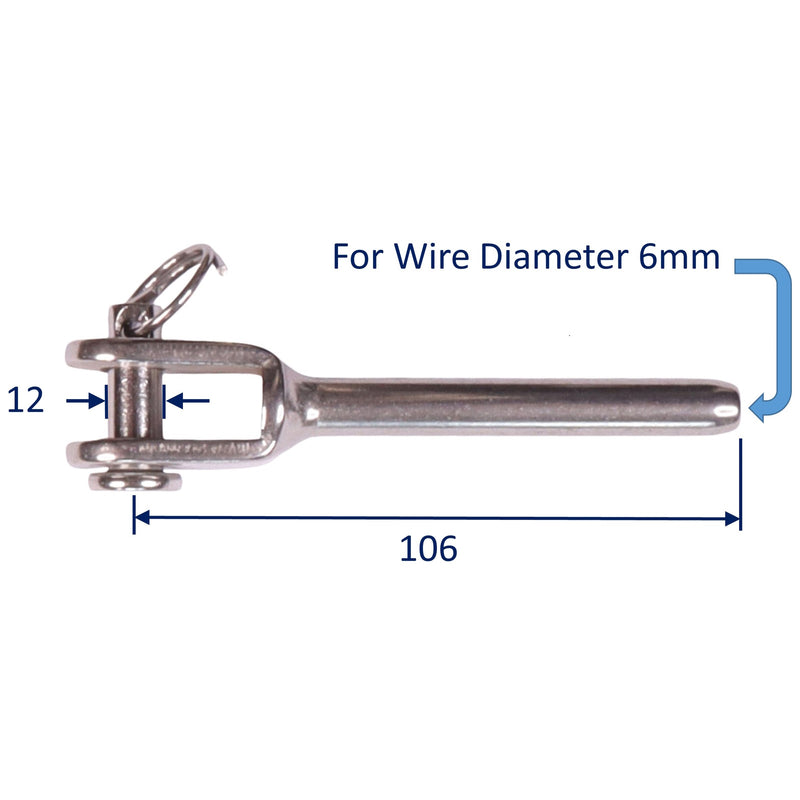 Wire Rope Swage Terminal with Fork End & Clevis Pin, made in A4 Stainless Steel