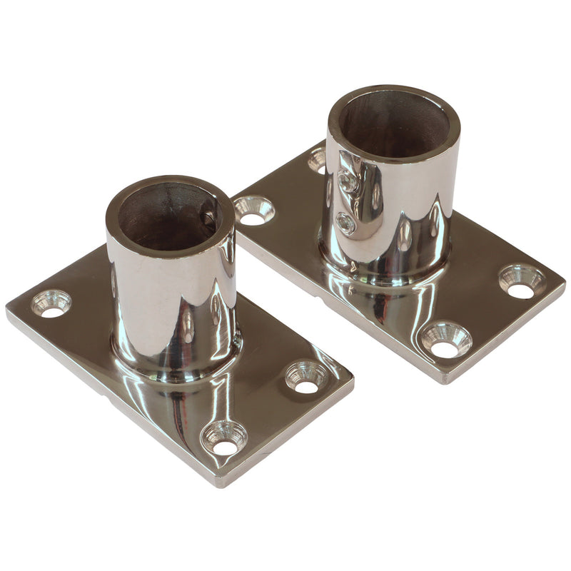Rectangular Base 90-Degree Tube Mounting Support, Flanged, A4 Stainless Steel With 2 Grub-Screws and 4 countersunk Screw Holes