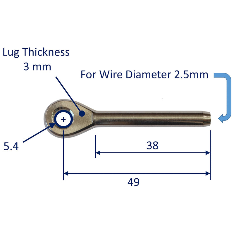 Eye End Swage Fitting for Wire Rope, A4 Stainless Steel Swage Fitting