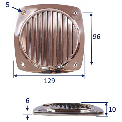 Square Slotted Vent, Cast in A4 Stainless Steel, Available in 97mm or 129mm