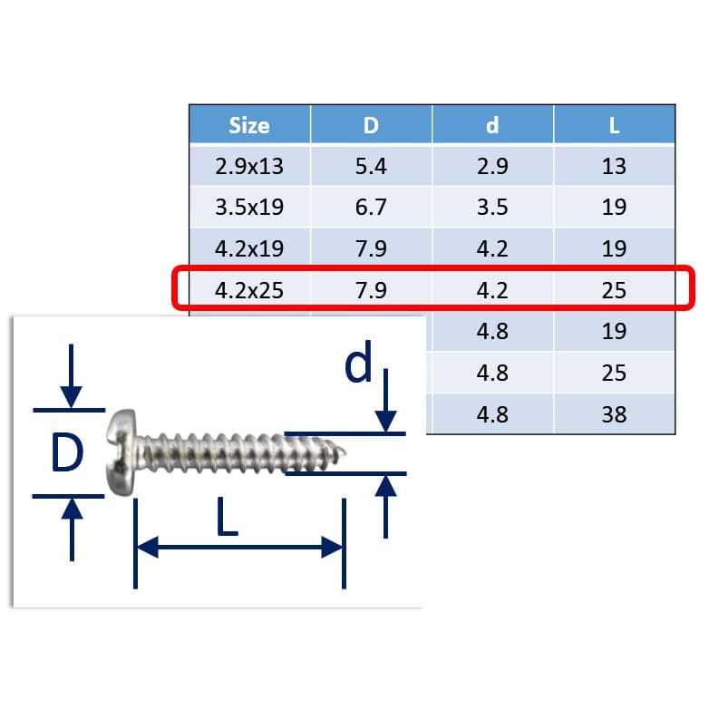 4.2mm 316 Stainless Steel Self-Tapping Screws Slot-Drive 