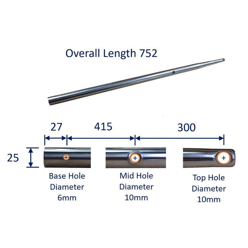 Stanchion Post/Guard Rail, 25mm Diameter, available in 3 lengths made of A4 Stainless Steel