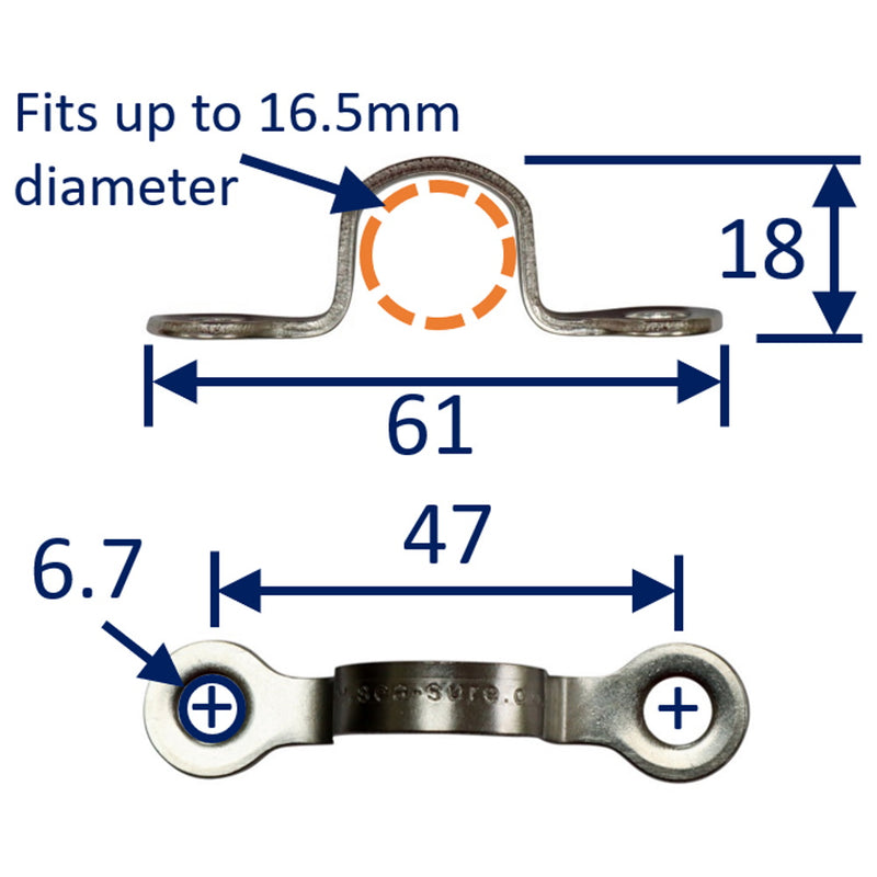 Screw-Down Lacing Eye Bracket, With Smooth Finish in A4 Stainless Steel