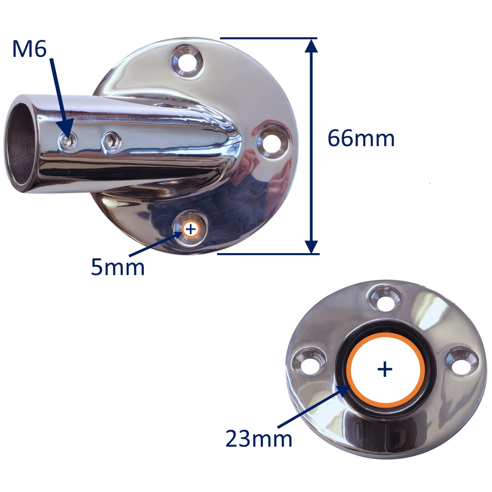 Flanged 30-Degree Tube Mounting Bracket, Circular Mount, A4 Stainless ...