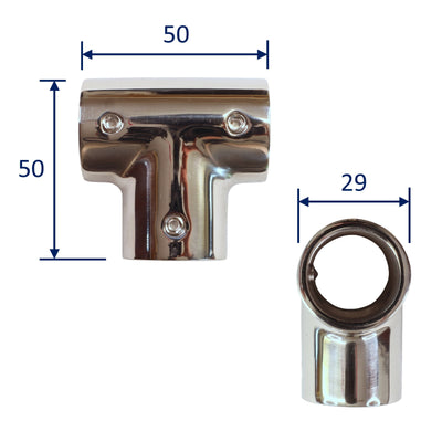 Tubular 90-Degree Tee-Fitting in A4 Stainless Steel , for Joining 22mm Diameter Tubing