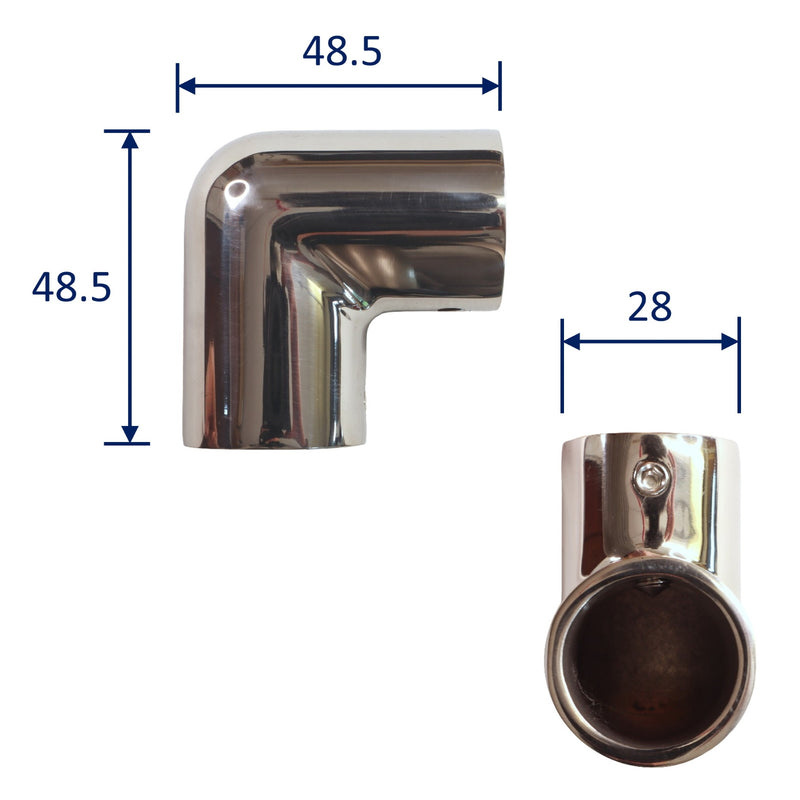 Tubular Elbow-Fitting 90-Degree Angle Made Of A4 Stainless Steel, Fits 22mm Diameter Tube