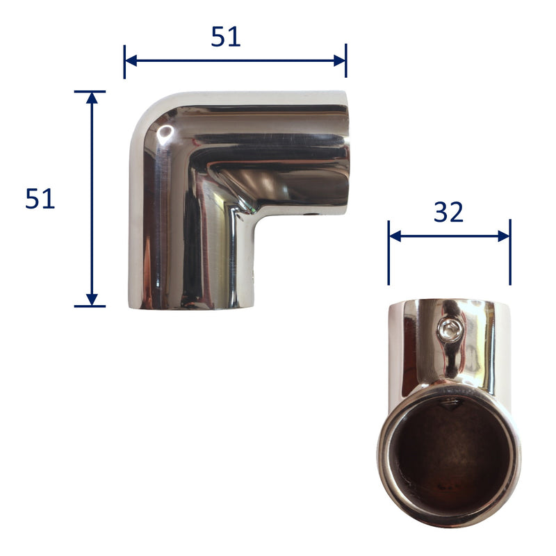 Tubular Elbow-Fitting 90-Degree Angle Made of A4 Stainless Steel, Fits 25mm Diameter Tube