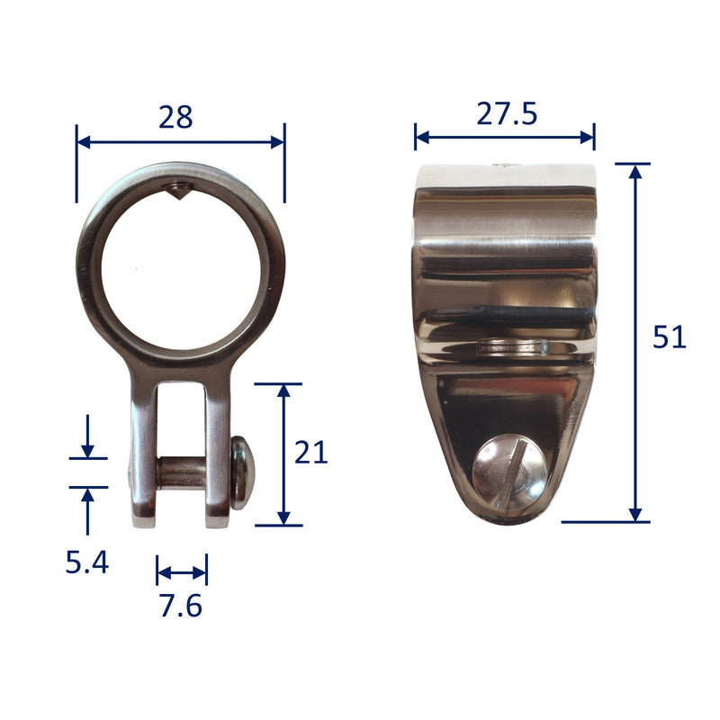 Round Tube Connection Bracket for Lug Attachment, A4 Stainless Steel fits 22mm Diameter Tube