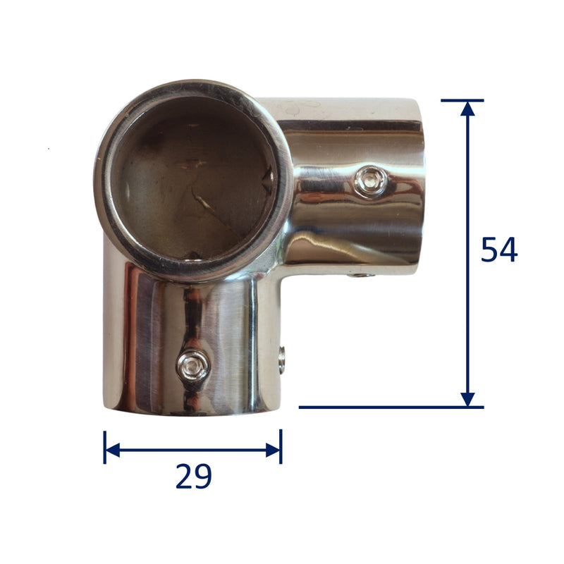 Tubular 90-Degree Corner A4 Stainless Steel Fitting, for Joining 22mm Stainless Steel Tubing