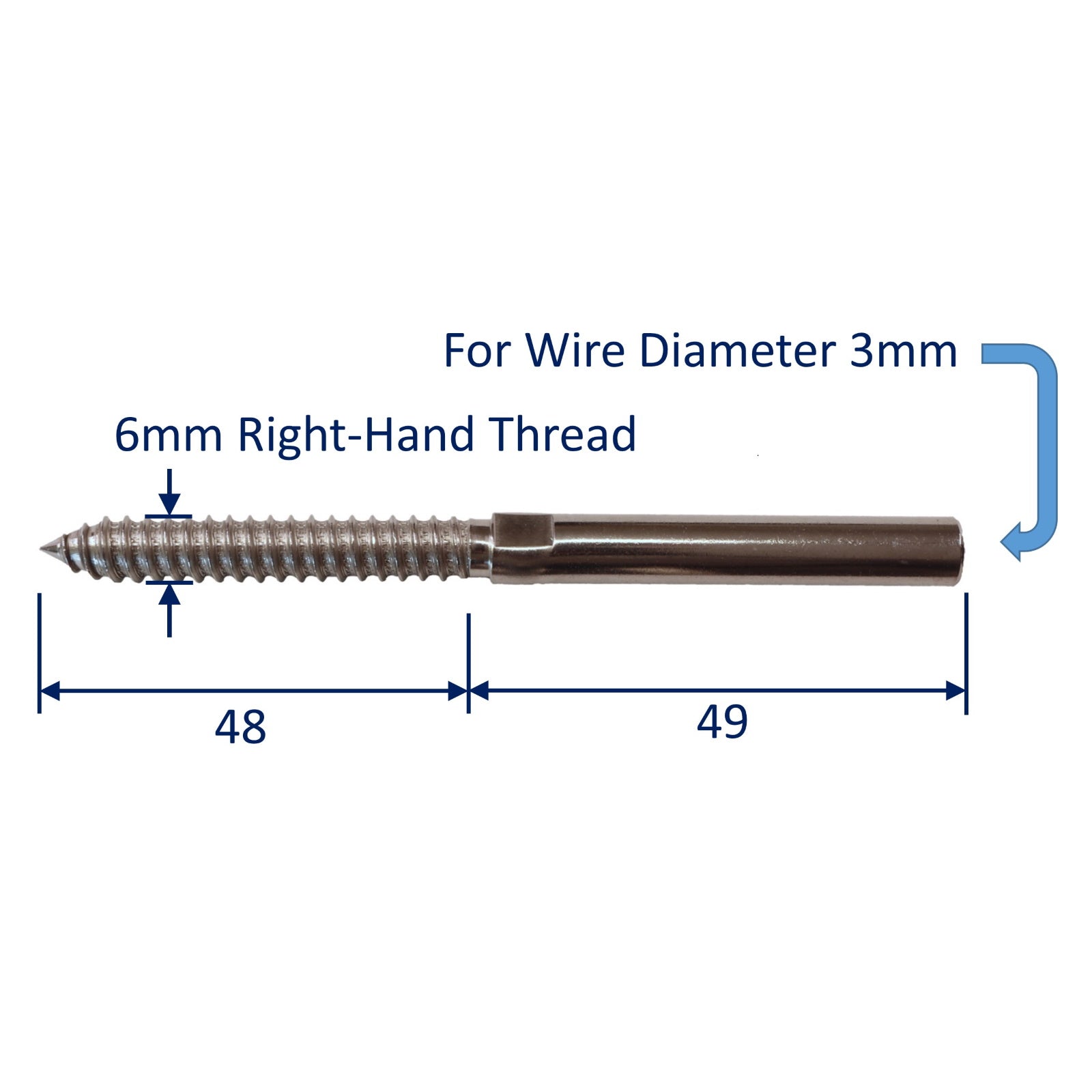 Wood-Thread Swage End Fitting for Wire Rope made in A4 Stainless Steel ...