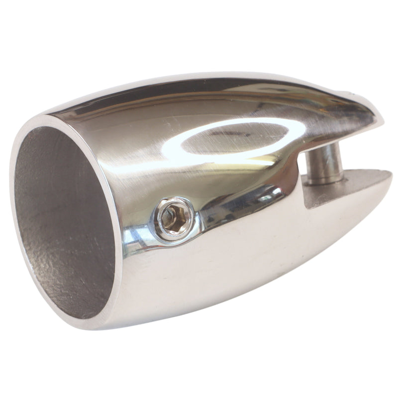 Tube End Cap With Fork End, Rounded Shape, Fits 22mm Tube, Polished A4 Stainless Steel