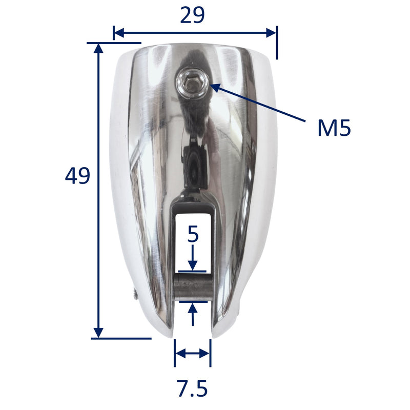 Tube End Cap With Fork End, Rounded Shape, Fits 22mm Tube, Polished A4 Stainless Steel