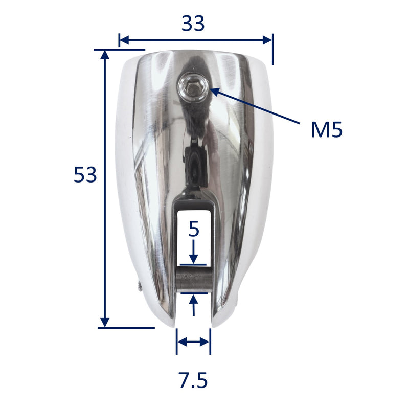 Tube End Cap With Fork End, Rounded Shape, Fits 25mm Tube, Polished A4 Stainless Steel