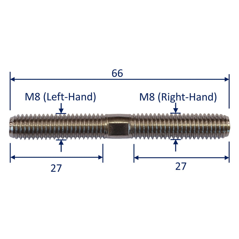 Metric Stud with Left & Right Hand Threads, Sizes M5 to M10 A4 Stainless Steel