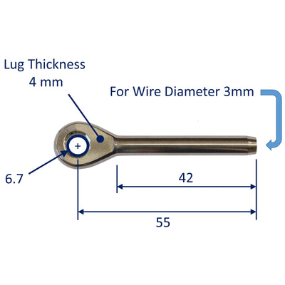 Eye End Swage Fitting for Wire Rope, A4 Stainless Steel Swage Fitting