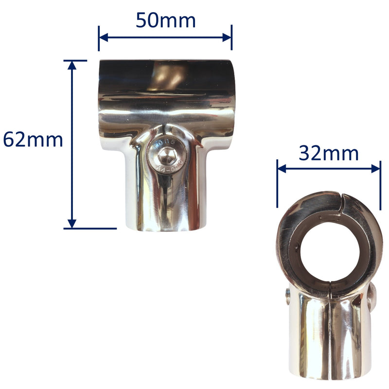 Hinged T-Fitting (Tee Fitting), For Joining 22mm Tubing, A4 Stainless Steel