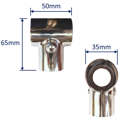 Hinged T-Fitting (Tee Fitting), For Joining 25mm Tubing, A4 Stainless Steel