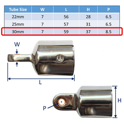 Stainless Steel Tube End Cap With Pivot Fitting For 30mm Tube