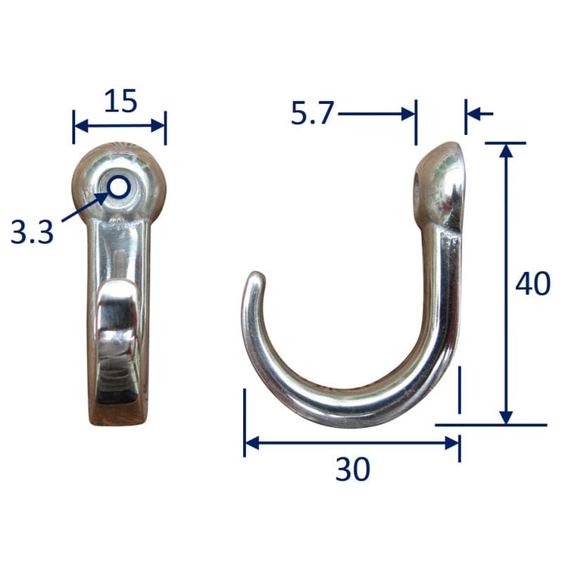 Coat Hook With Single Fixing Hole Made From 316-Grade 