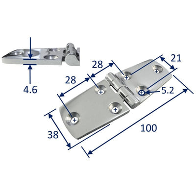Decorative Stainless Steel Hinge 100x38mm Solid 316 