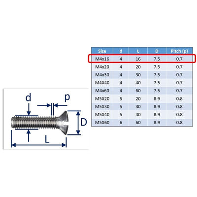 M4 Raised Slot Contersunk Head Set-Screws In 316 Stainless 