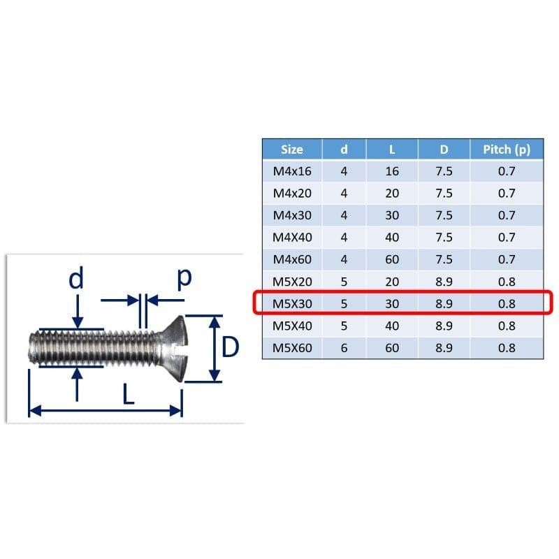 M5 Raised Slot Contersunk Head Set-Screws In 316 Stainless 