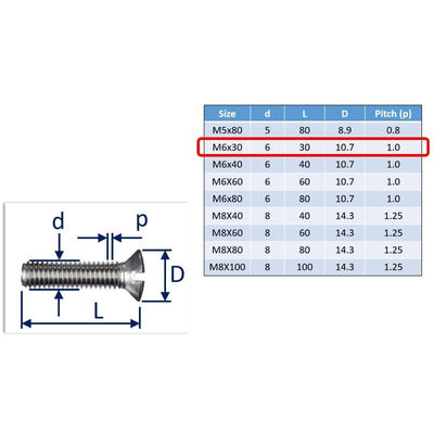 M6 Raised Slot Contersunk Head Set-Screws In 316 Stainless 