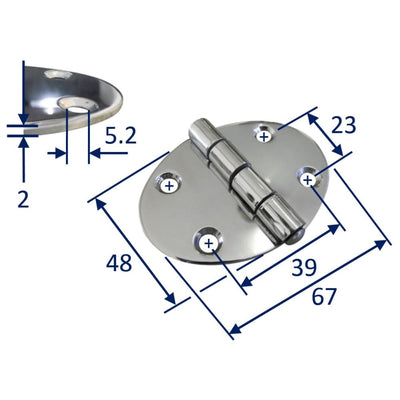 Oval Stainless Steel Hinge With Polished Finish 67x48mm For 