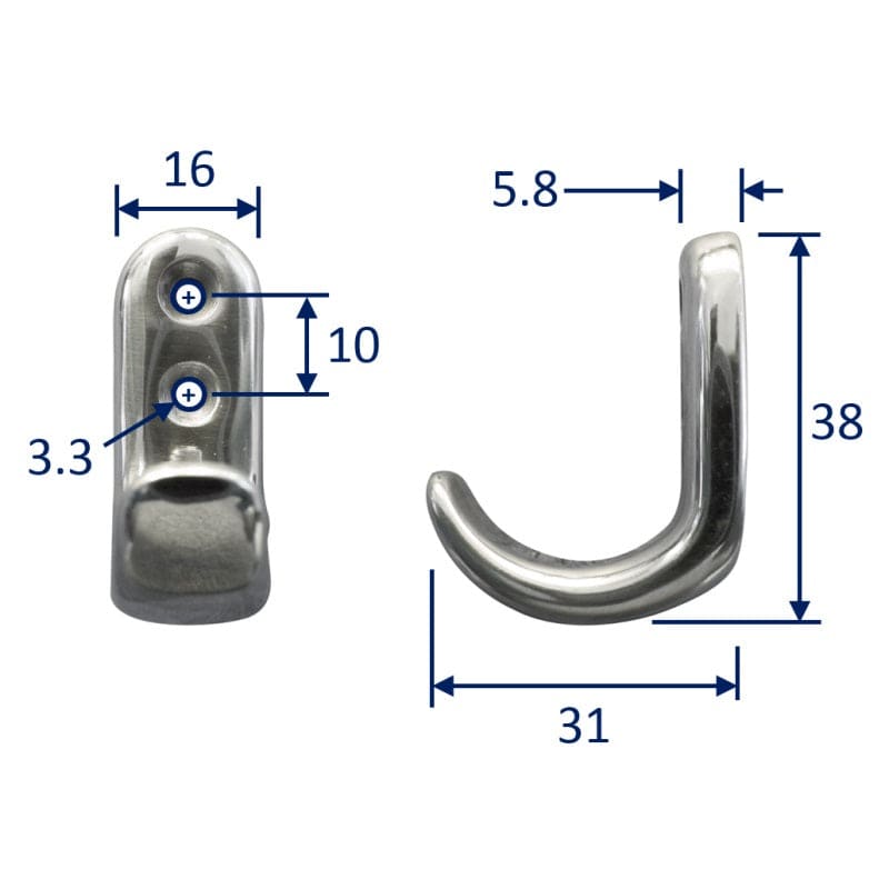 Polished Stainless Steel Coat Hook 316-Grade Stainless 