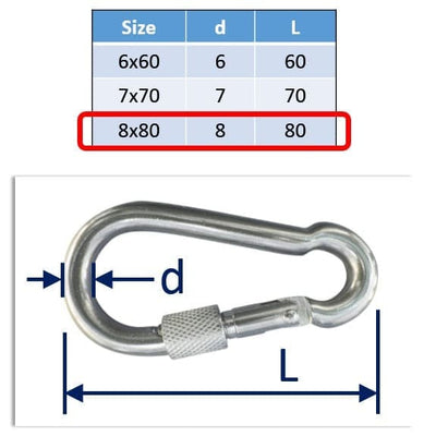 Stainless Steel Carabine With Safety Screw Choice Of Sizes 