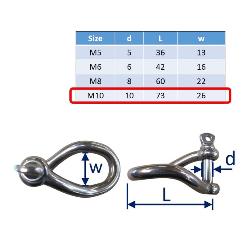 Stainless Steel Twisted D-Shackle Made From 316-Grade 