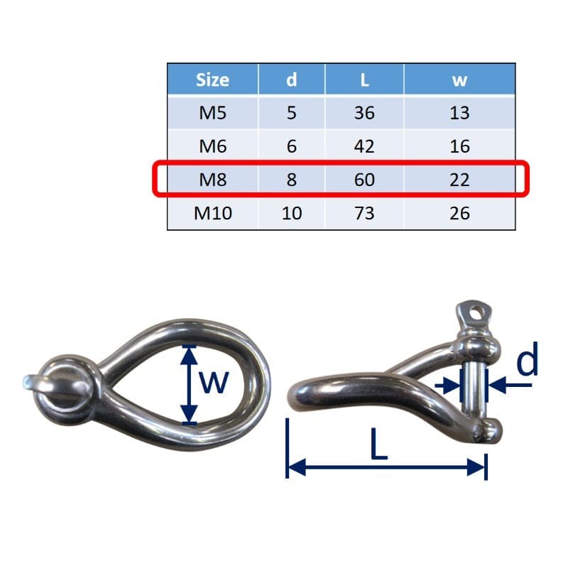 Stainless Steel Twisted D-Shackle Made From 316-Grade 