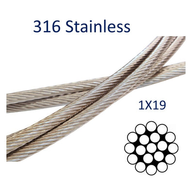 Stainless Steel Wire Rope 316-Grade 1x19 For Guard Rails / 