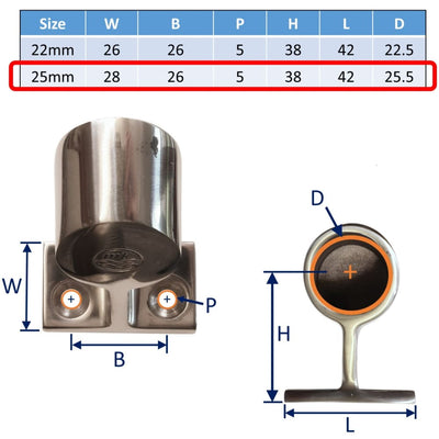 Tube / Hand-Rail End Mounting Bracket In 316 Stainless Steel