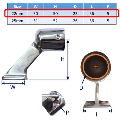 Tube Mounting Bracket (End Fitting) In A4 Stainless Steel 