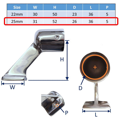 Tube Mounting Bracket (End Fitting) In A4 Stainless Steel 